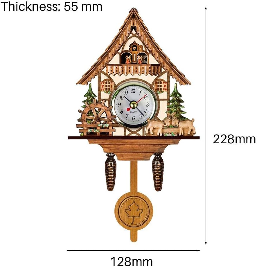 JTLB Birdhouse Cuckoo Clock with Swing Bell, Pendulum, Automatic, Traditional European Wall Clock, Home Decoration, Plastic + Medium Density Fiberboard (CM005)