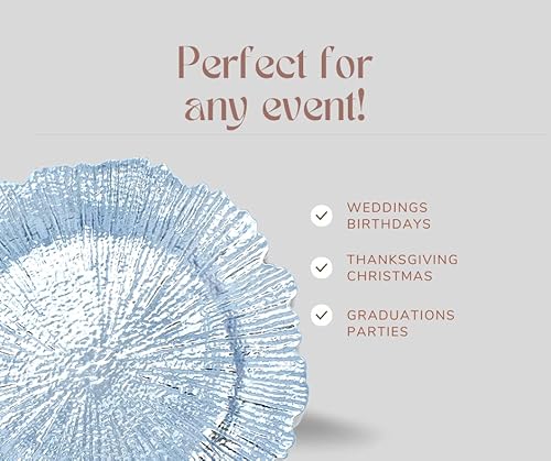 Plastic Reef Charger Plates Glossy Finish - Set Of 6 - Thick And Reusable - Light Blue #TOP5