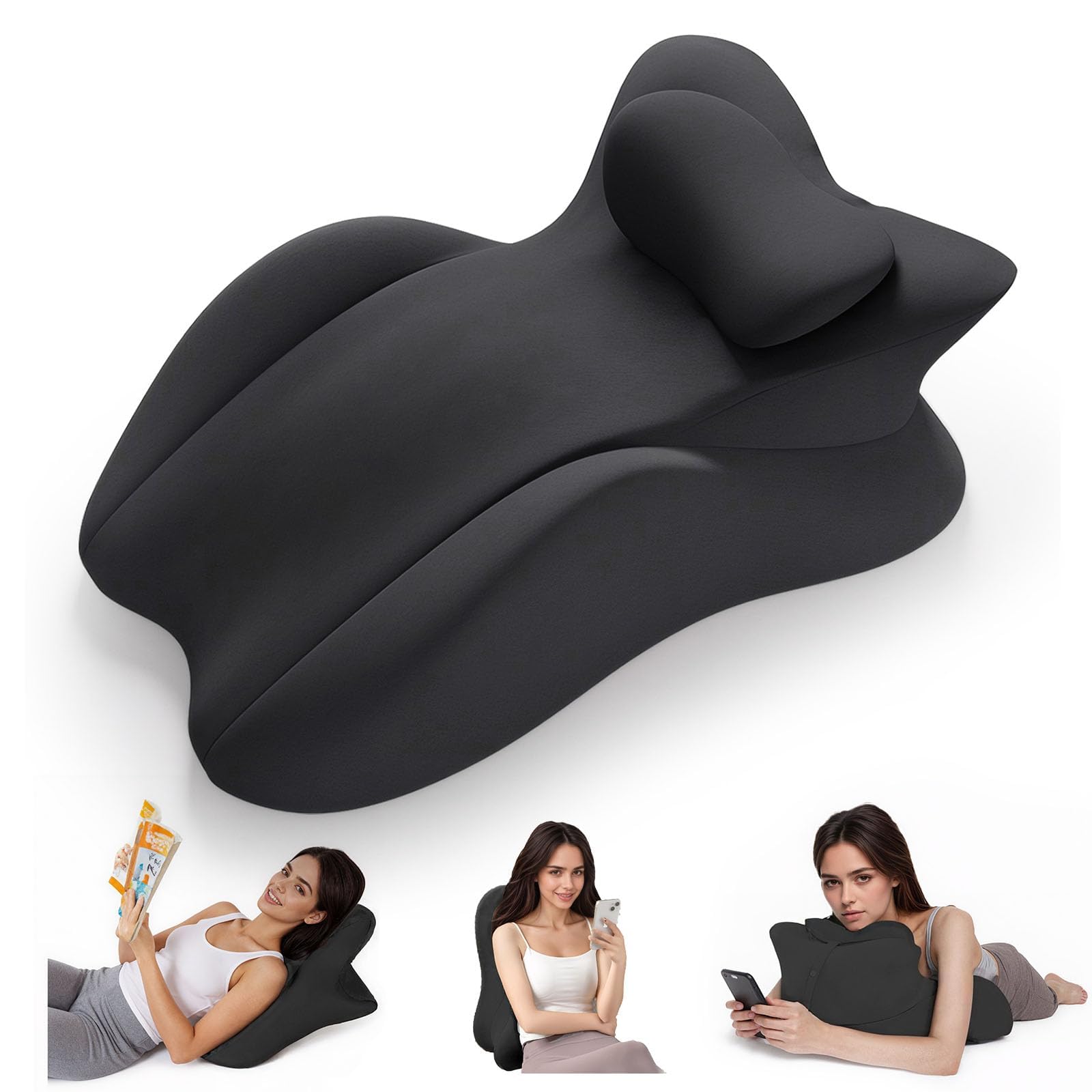 MINGPINHUIUS Cuscino a cuneo, cuscino da lettura e lombare – Cuscino relax per letto, divano e pavimento – Cuscino ortopedico contro dolori alla schiena e al collo – In memory foam (nero)