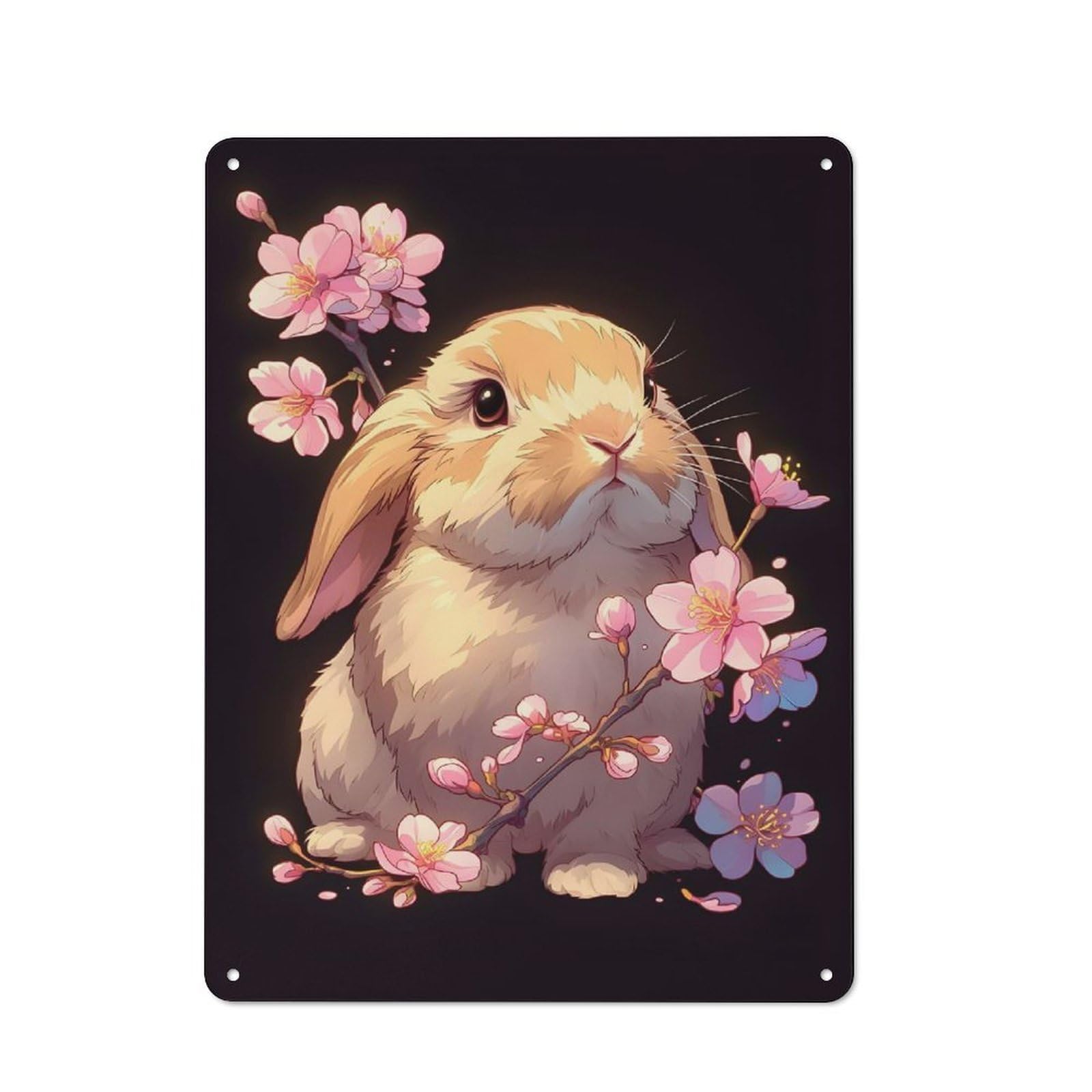 Junmoney Cute Bunny With Cherry Blossoms Tin Sign 40X30cm With For Home Bar Wall, Vintage Decor, Wall Decoration For A Recently Updated Home Bar