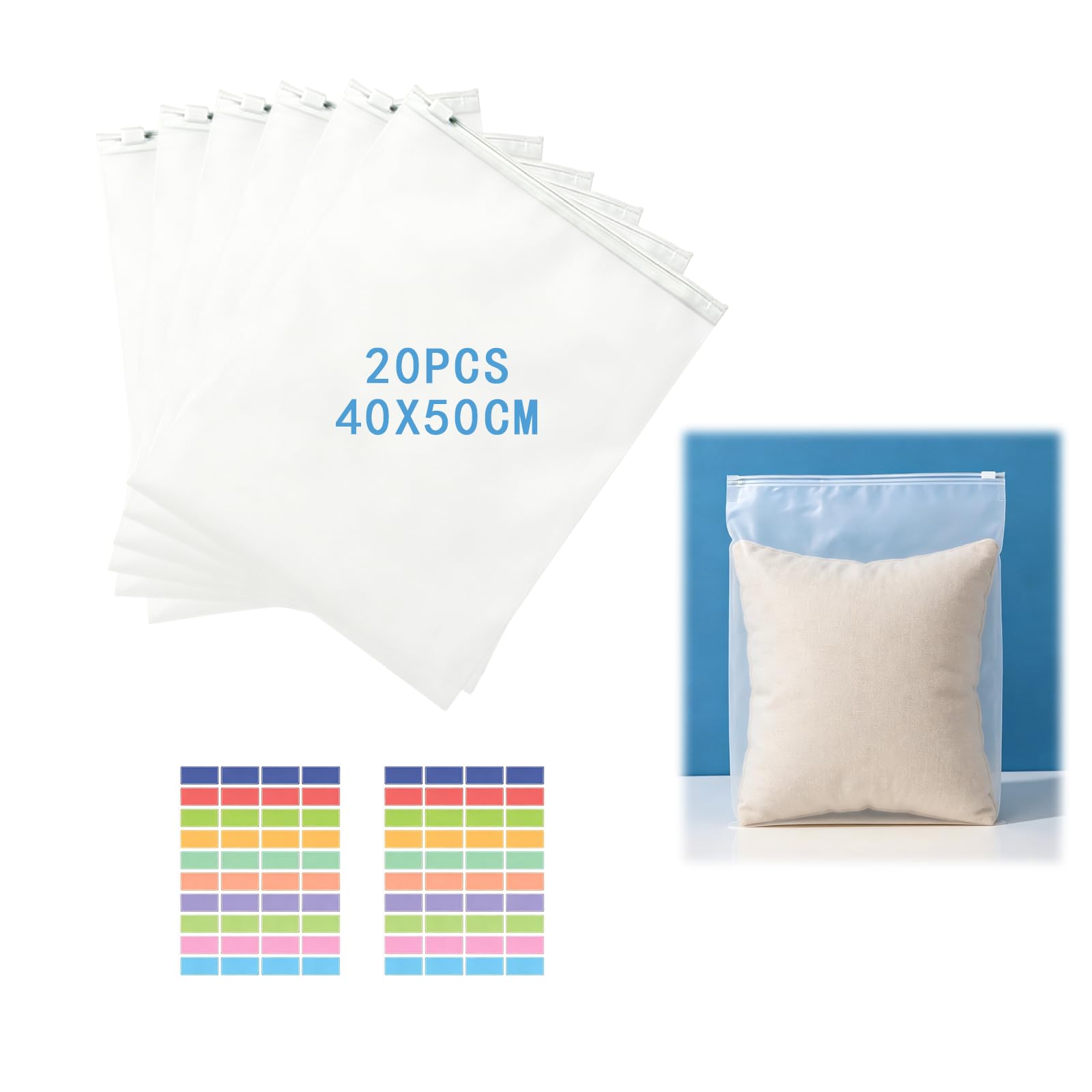 Hexizexi 20 Pcs Large Ziplock Bags for Clothes 40x50 cm Frosted Waterproof Plastic Hospital Bag Organiser Pouches Reusable Ziplock Bags for Trench Coats Cushions Jackets