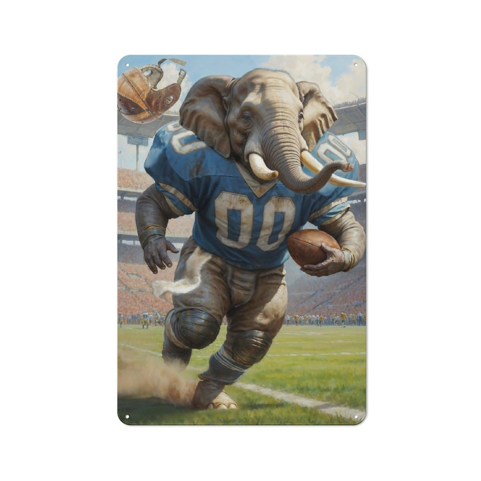 Junmoney Gridiron Elephant Football Industrial Tin Wall Sign 30X20cm Featuring Urban Room Decor For Workspace, Cafe, Hallway Or Garage
