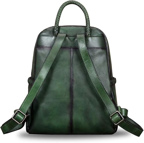 Miniatura 3 de IVTG Mochila de cuero genuino para mujer, mochila vintage de cuero real, mochila de moda de alta capacidad, Verdeoscuro, Mochilas Daypack