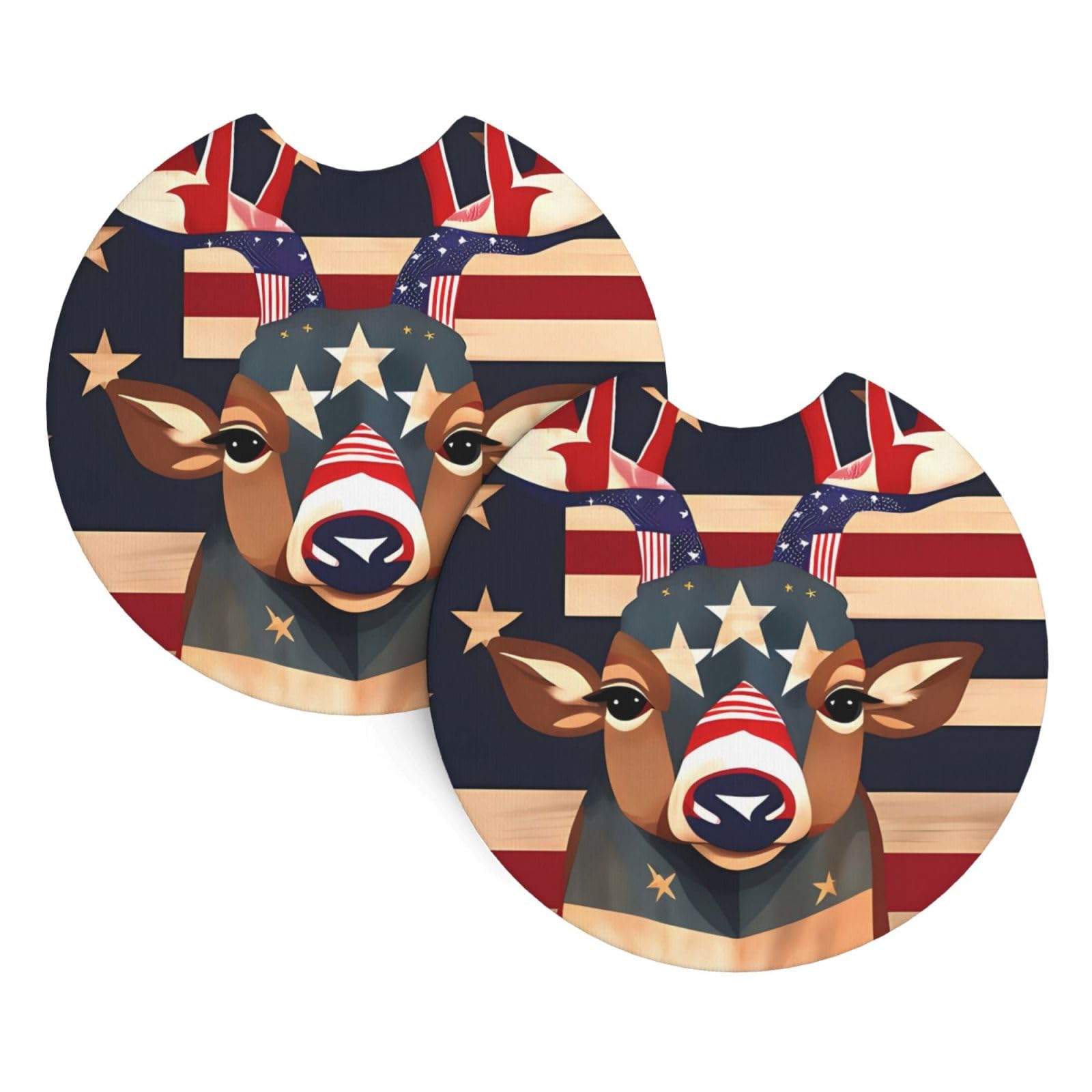 2 Pack Car Coaster for Cup Holders Americana Flag Deer Car Cup Coaster 2.7" Neoprene Non-Slip Automotive Cup Mat Universal Auto Car Interior Accessories for Women Men Cup Pad