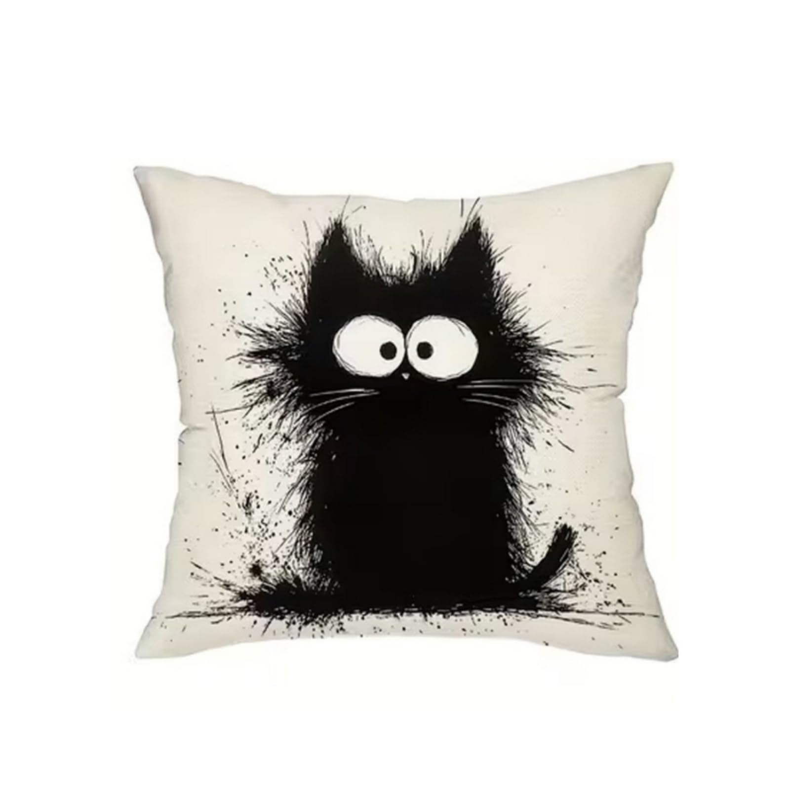 Cushion Covers 40cm x 40cm Black Cat Pillowcase with Invisible Zipper,Decorative Throw Pillows Cover Thickened linen fabric sSfa Cushions Cover,for Home Décor, Bedroom & Sofa
