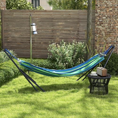Image of Dolphy Foldable Hammock with Stand | Portable with Metal Frame, 2 in 1 Hammock Net Stand | Chair Stand with Carry Bag | for Patio, Garden, Yard (Green /Blue)