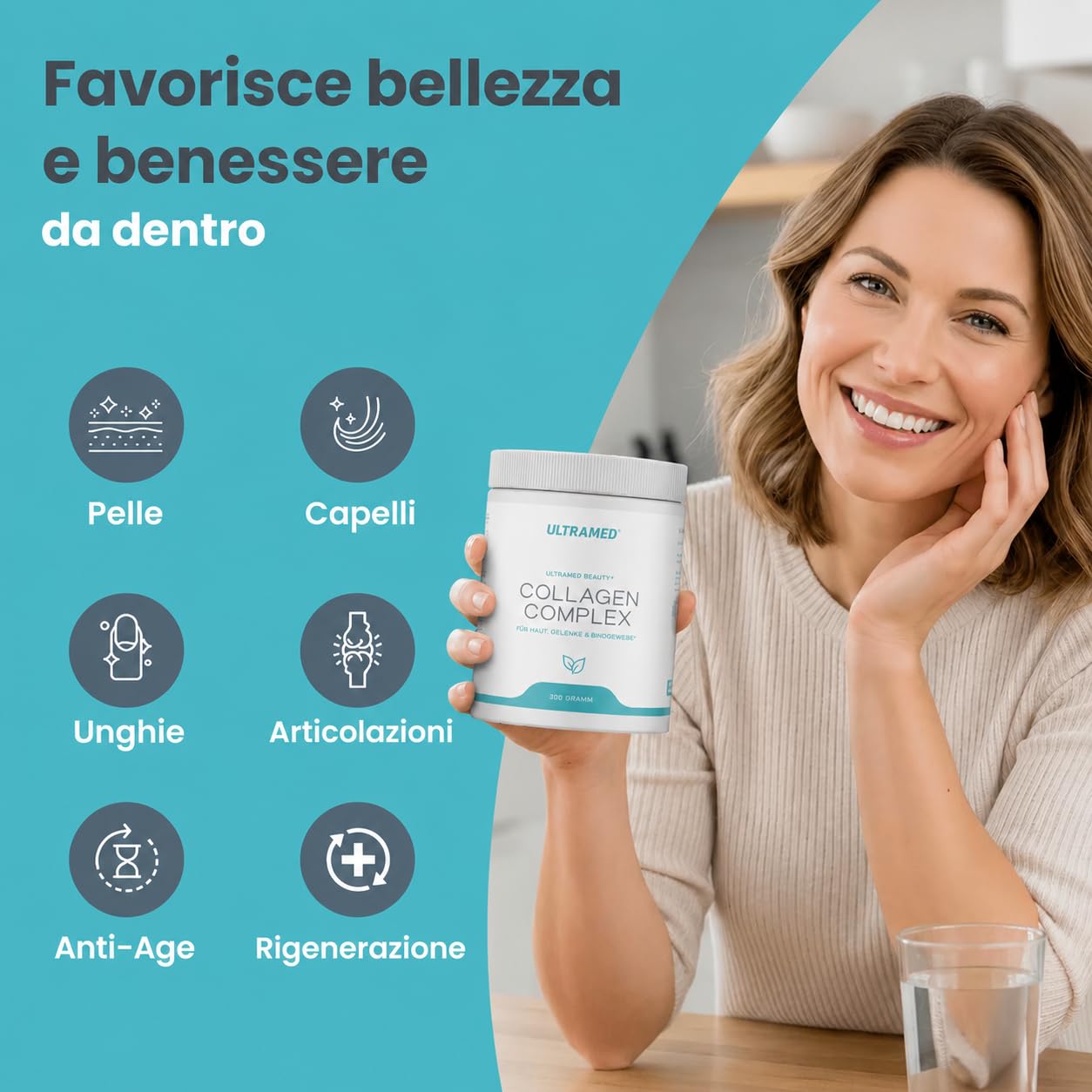 UltraMed - Polvere di collagene bioattiva premium composta da VERISOL®, TENDOFORTE® & FORTIGEL® + vitamina C | 300 g | peptidi di marca per pelle, tessuto connettivo e mobilità | Qualità testata in