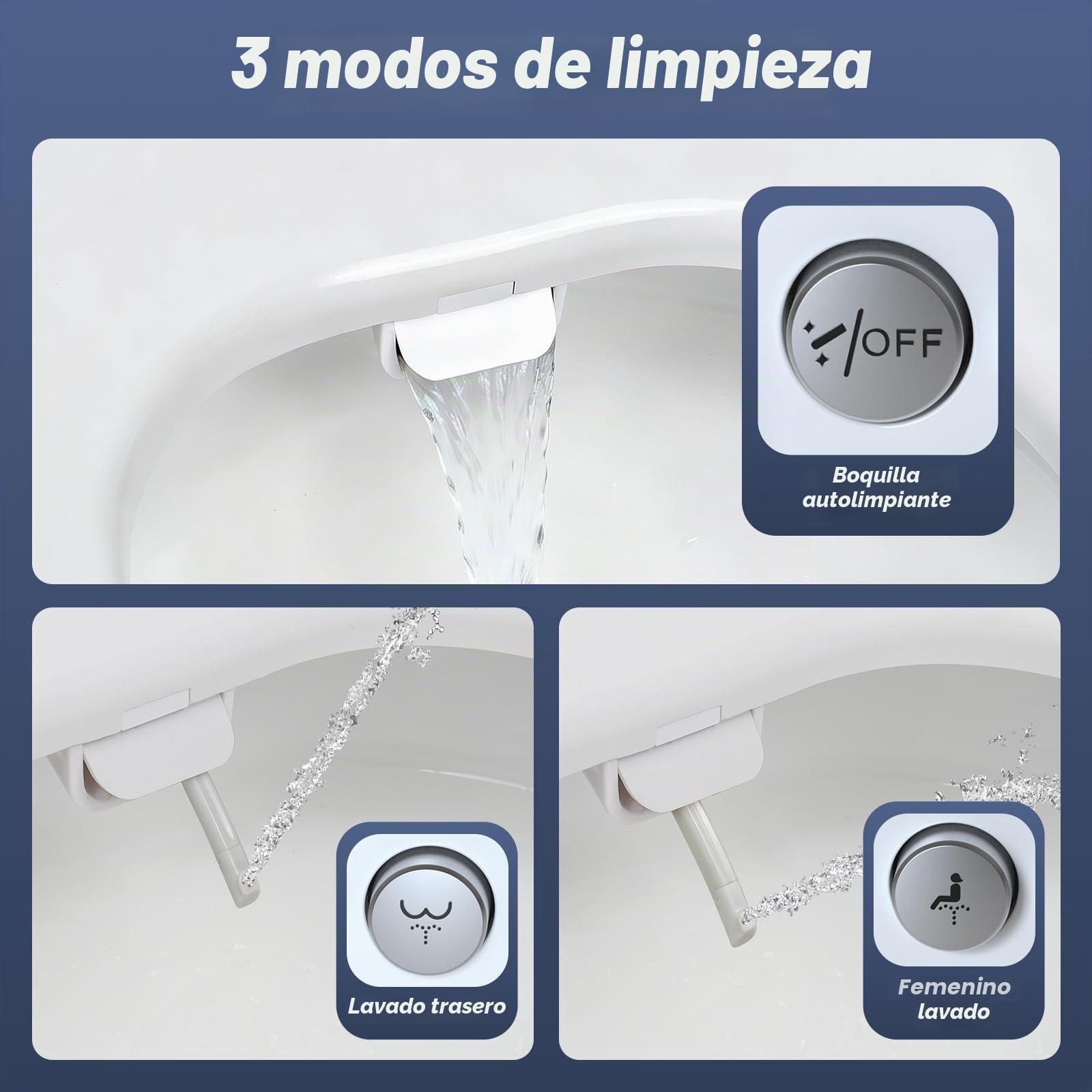 SAMODRA Asiento de inodoro bidet con cierre suave, lavado de caderas y femenino, auto-limpieza, forma D