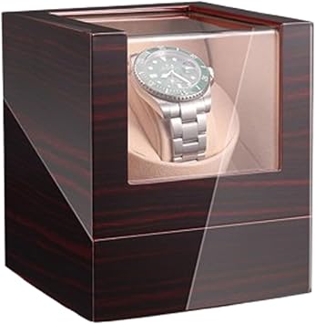 Single Watch Winder for Automatic Watches with Quiet Motor,Dust-Proof Wooden Storage Box and Display Case,Acrylic Window Display Case for Men Women Ebony + Apricot Velvet 125 * 125 * 145mm