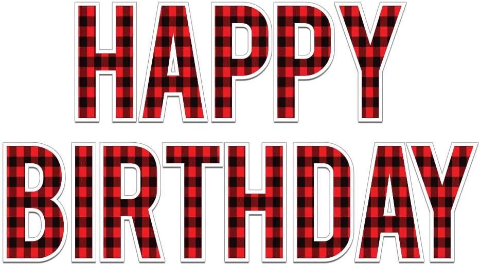 Custom Lumberjack Happy Birthday Yard Sign - Happy Birthday Letters Custom Name Buffalo Plaid includes 26 stakes + Stakes for custom cutouts