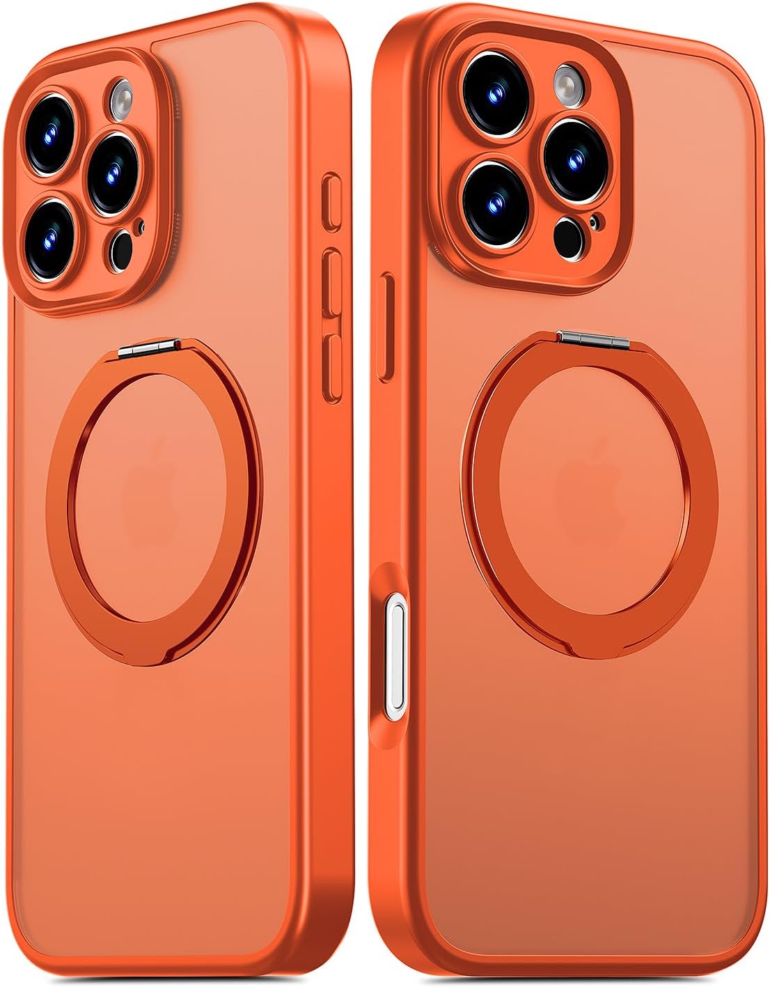 for iPhone 16 Pro Max Case Upgraded 360° Spin Magnetic Stand, Compatible with Magsafe, Military Protection, Full Camera Protection, Translucent Matte Phone Case for iPhone 16 Pro Max Orange