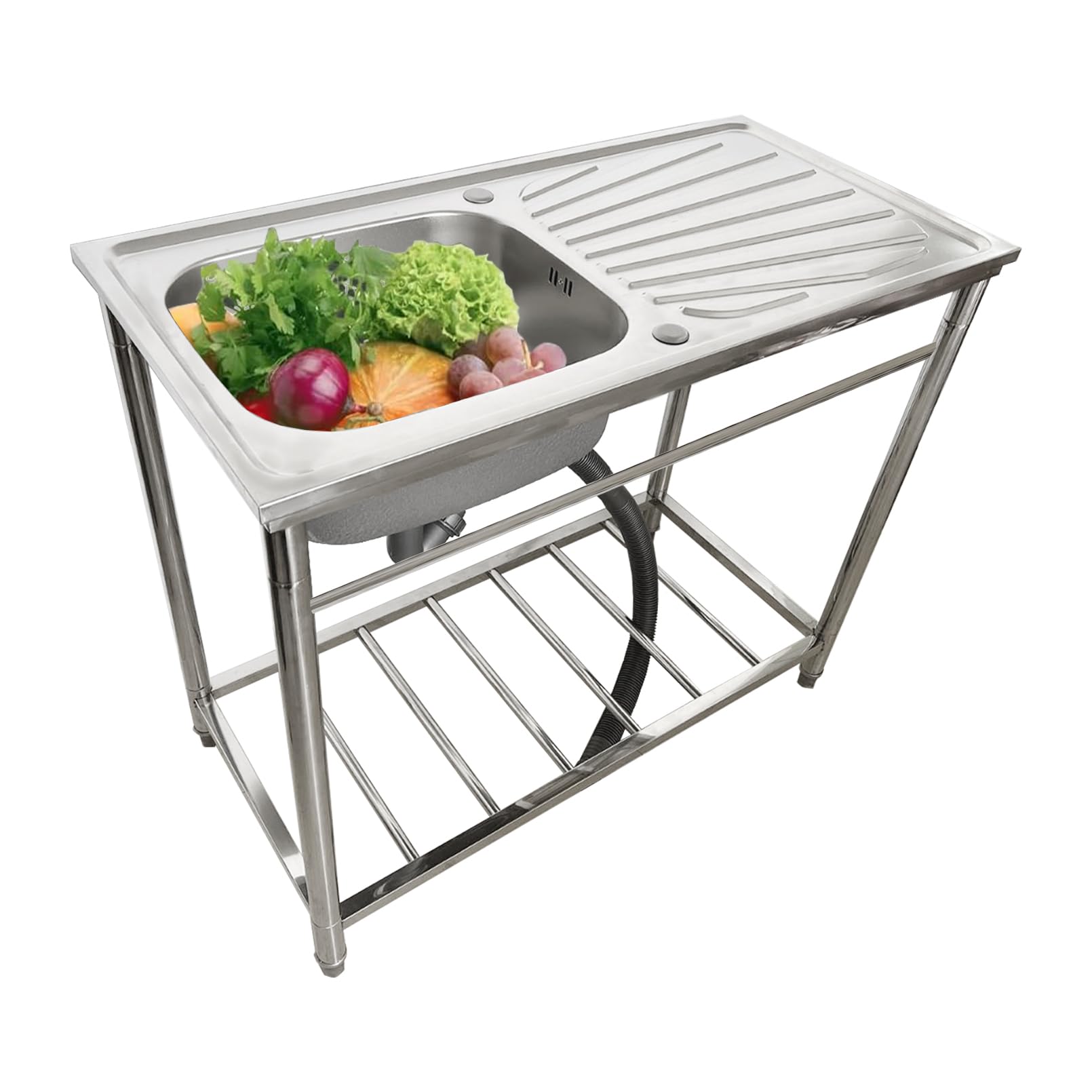 CZYWKDDPP Stainless Steel Utility, Single Bowl Commercial Kitchen with Drainer Shelves, Freestanding for Garage, Laundry Room Garage Basement