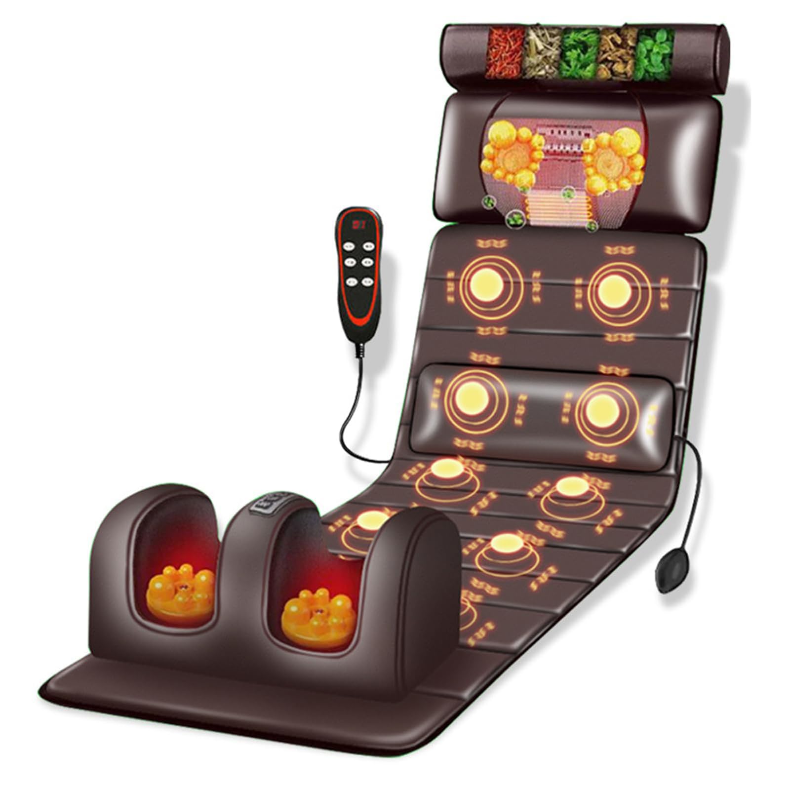 Massage-Matte mit Vibrationspunkten für Ganzkörpermassage | Ganzkörper-Massagegerät mit verstellbaren Kissen und Wärmeelementen, zur Entspannung der Nacken- und Rückenmuskulatur