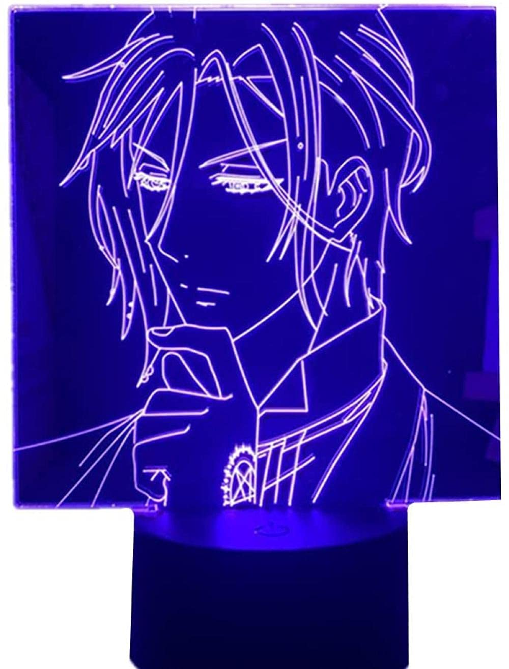 althiqahkey3D LED Illusion Lamp Night Light USB Anime Acrylic Black Butler Sebastian Michaelis Bedroom Decor Birthady Present-16 colors With Remote Control