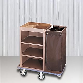 Reinigungswagen mit Rollen, Hausmeisterwagen Braun, Stabiler Werkzeugwagen aus PP & Aluminium, geräuscharme Feststellräder, großes Ablagefach für Hotels & Gewerbe