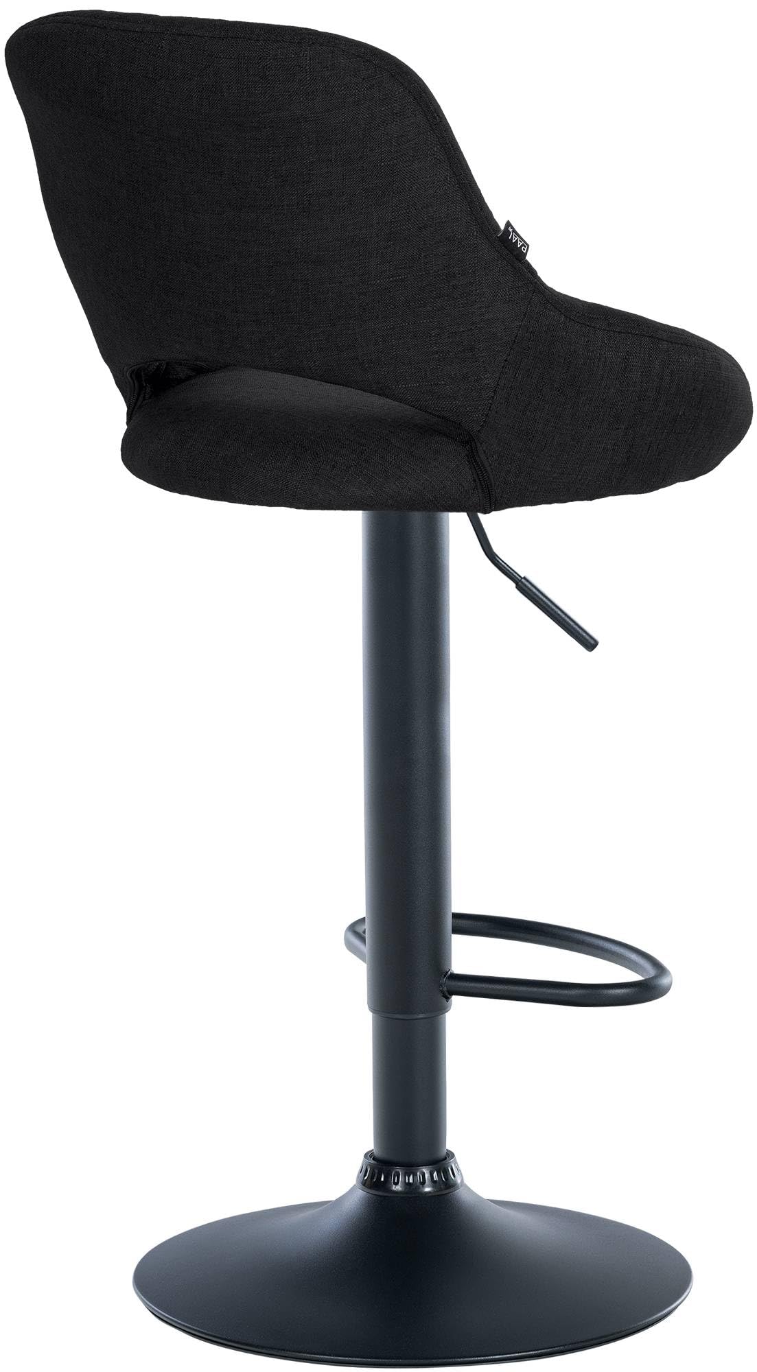 CLP Tabouret de Bar Milet reglable en Hauteur avec Dossier, Chaise de Bar rembourree en Tissu, pivotante, Structure Metallique, Couleur:Noir, Couleur du Cadre:Noir