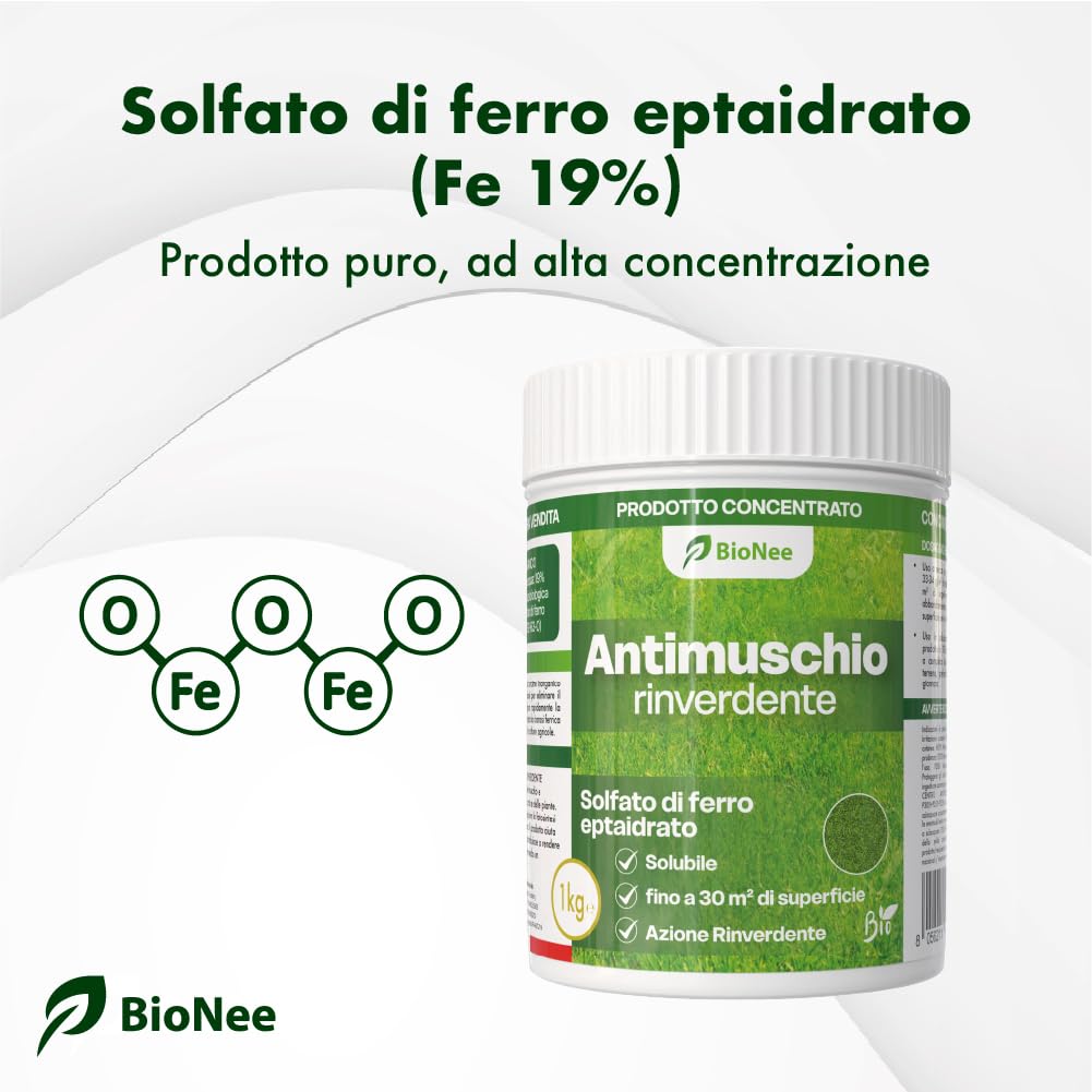Antimusgo revitalizante 1 kg – Sulfato de hierro concentrado – Acción rápida contra musgo, clorosis férrica y reverdecimiento del césped – Permitido en agricultura biológica