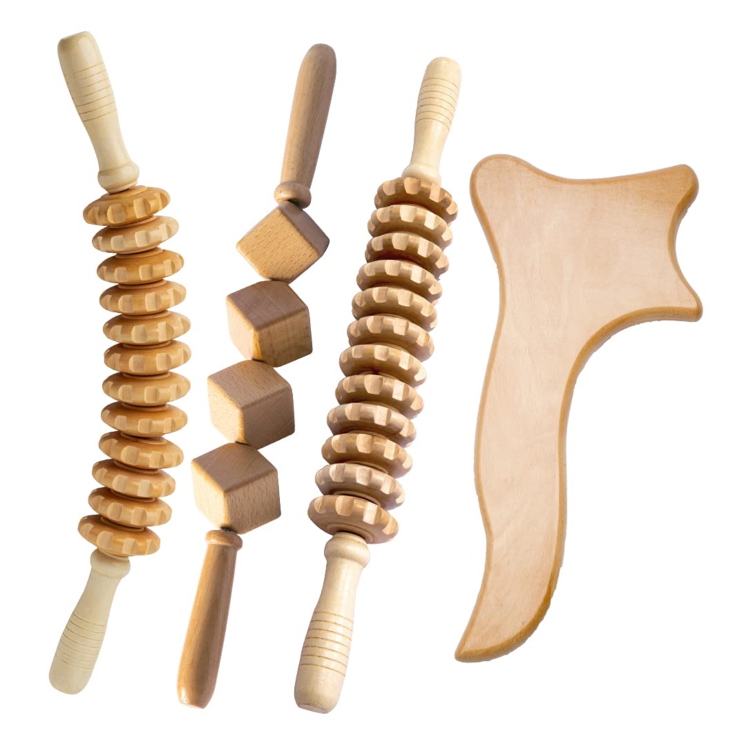 Mikako Wooden Lymphatic Drainage Tool 4 pcs Set,Wood Therapy Massage