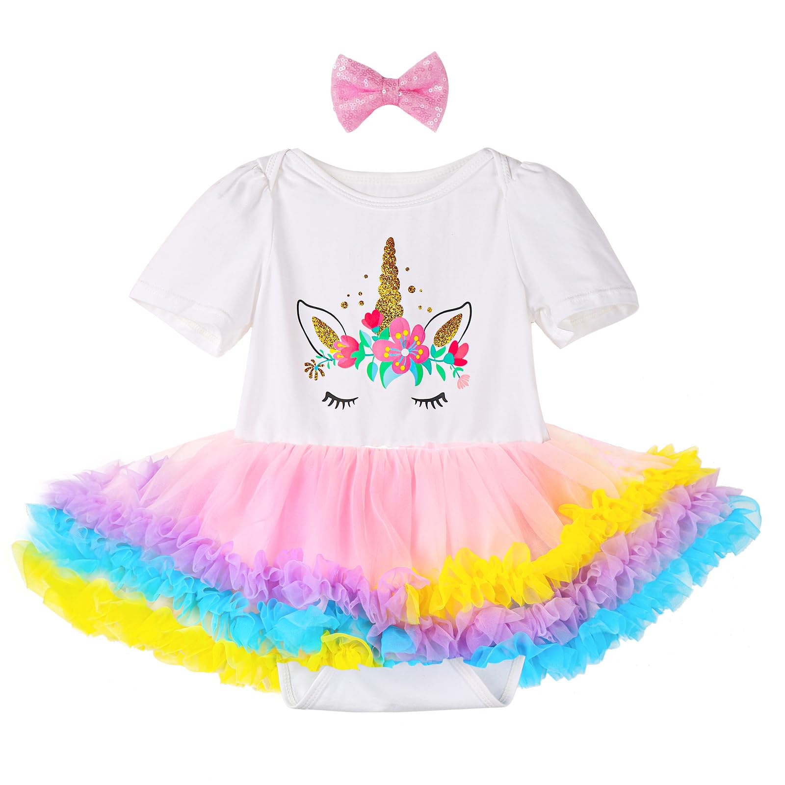 HUAANIUE Newborn Baby Girl Romper Dress Short Sleeve Summer Infant Girl Jumpsuit Tutu Dress With Beautiful Headband