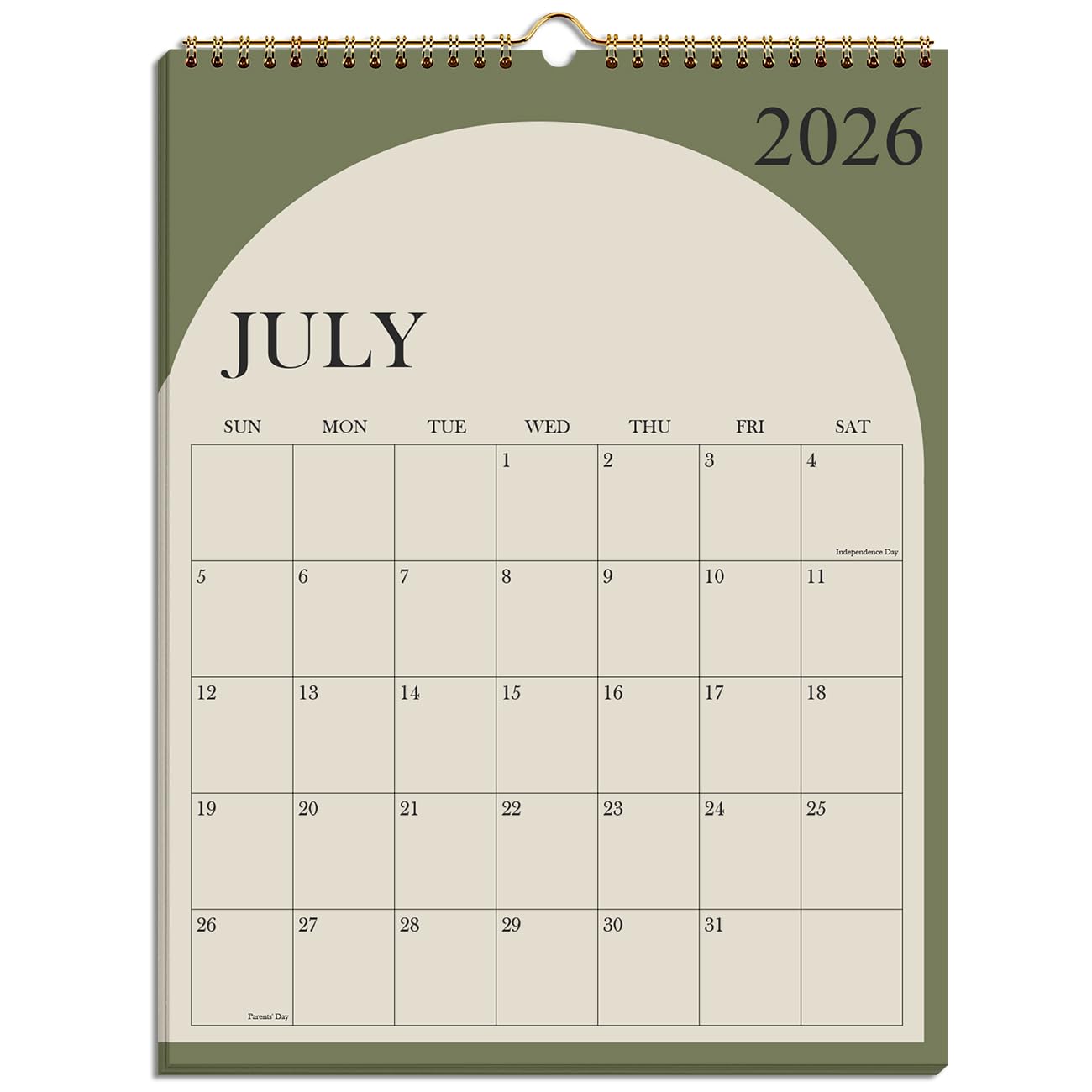 Photo 1 of Large Calendar 2026-2027 with Spiral Bound - 18 Month Big Calendar from July 2026 to December 2027, Vertical Large Monthly Calendario 2026-27 for Wall, 22" x 17", Green