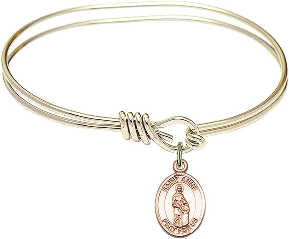 Oval Eye Hook Bangle Bracelet w/St. Anne in Gold-Filled
