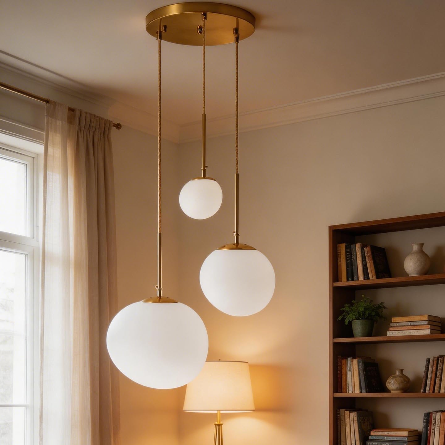 3-Light Modern Ceiling Lamp, Creative Pendant Lamp with Glass Lampshade Simple Adjustable HangingLight for Bedroom Dining Room Living Room Kitchen