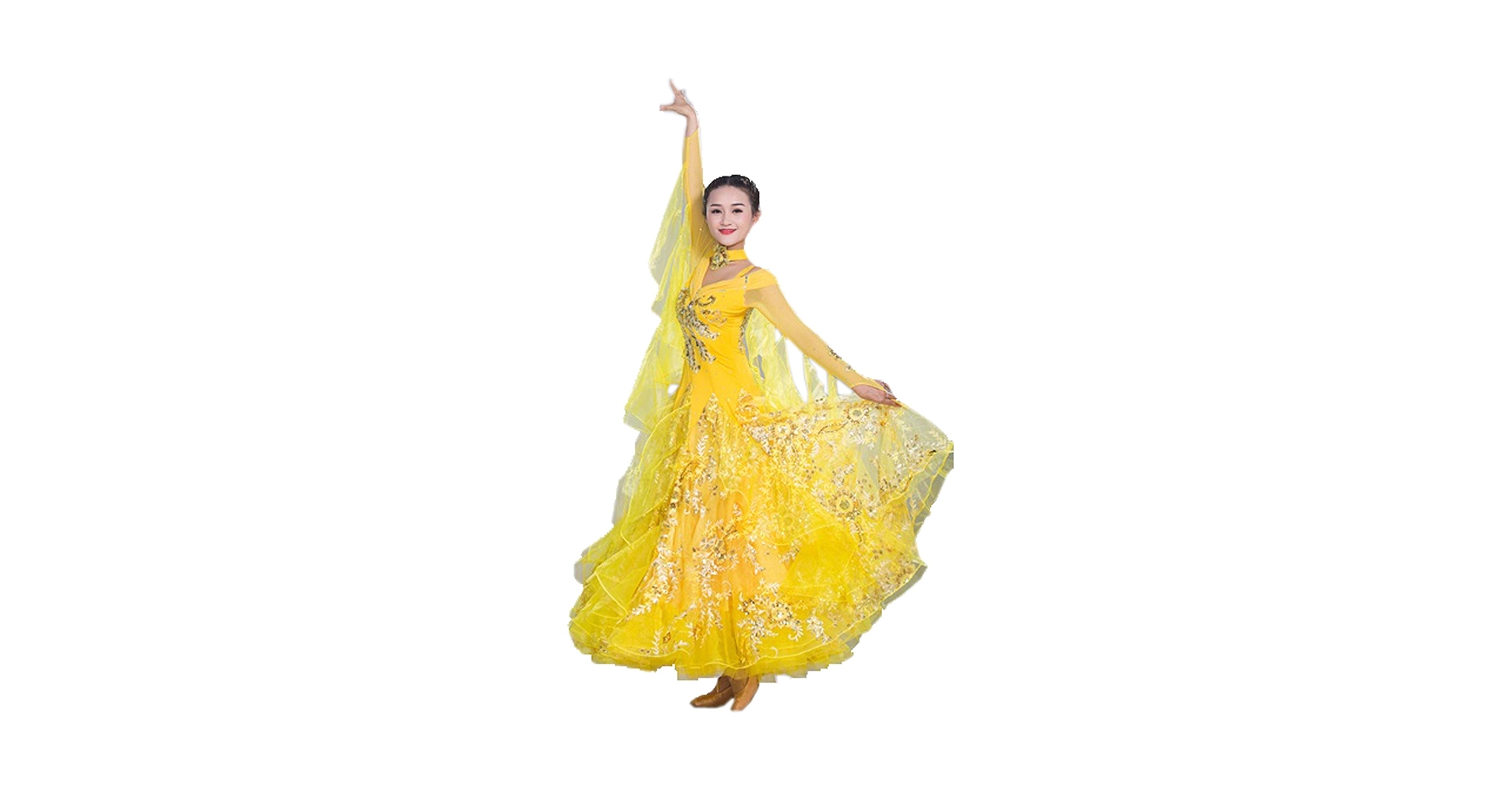 社交ダンス用ラテンドレス 黄色と白 ファーフリル付き　未使用 社交ダンス用ラテンドレス 黄色と白 ファーフリル付き 未使用