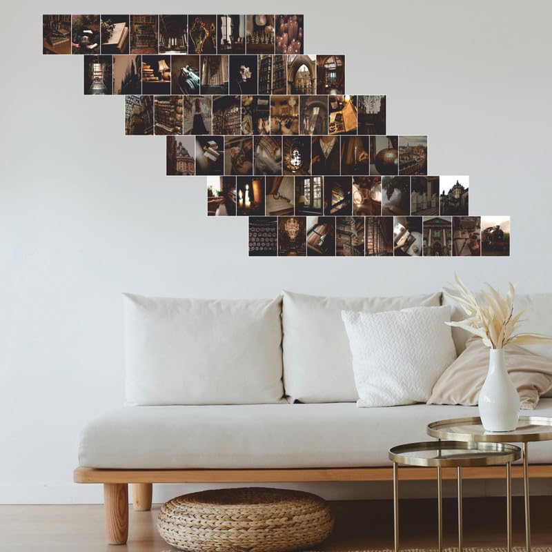 Image of POSTERONN Dark Academia Wall Collage Kit 54 Premium 4x6 Cardstock Posters Vintage Aesthetic Wall Art for Bedroom Study Office Decor Photo Cards with Glue Dots Classic Gallery Set
