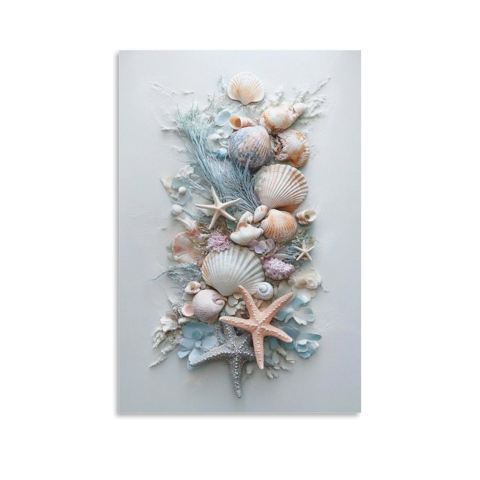 Xgkjds Unframe-Style Minimalist Canvas Wall Art Picture Print-Seashells Starfish Coastal Poster For Beachy Vibes Modern Family Bedroom Decor Unframed 12X18inch(30X45cm)