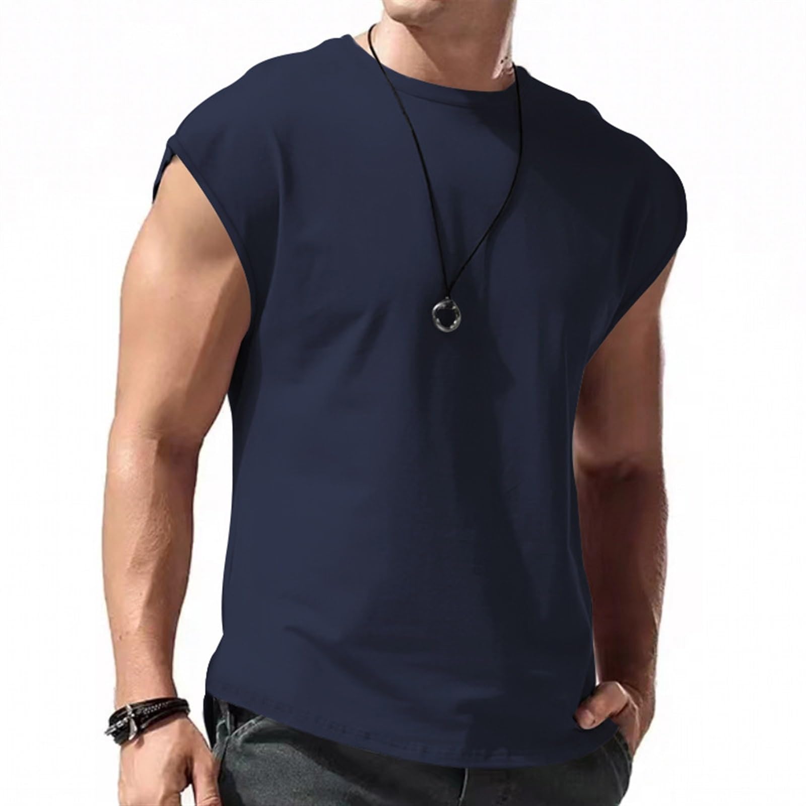 Canottiere da Allenamento da Uomo, Magliette da Palestra Senza Maniche, Pantaloncini da Jogging, Tute da Jogging(Navy Blue,XX-Large)