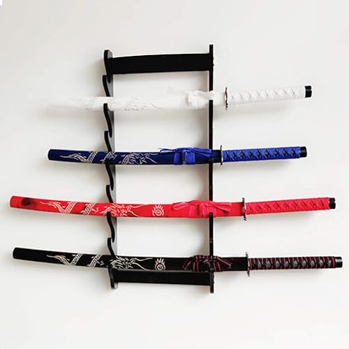 Miniatura 4 de Sword fort Soporte de pared Katana, estantes de espada, soporte de katana de 8 capas de madera negra montado en la pared, soporte de exhibición,