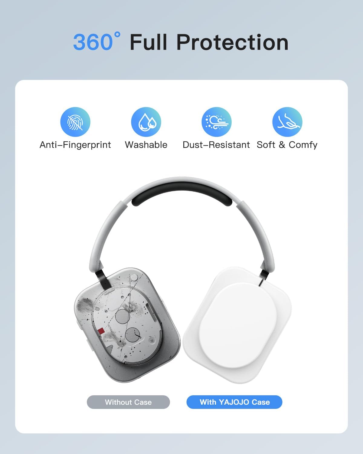 3-in-1 Silicone Case Cover for Nothing Headphone(1), Ear Pad Case Cover/Ear Cups Cover/Headband Cover,Nothing Headphone (1) Accessories, Washable & Sweatproof,White - Image 3