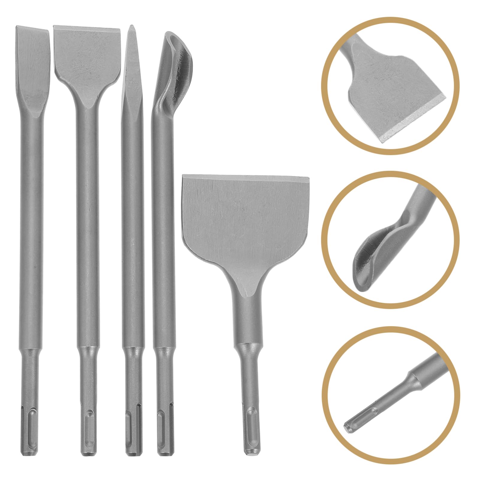 Set di Scalpelli per Muratura 5 Pezzi per Rimozione Piastrelle | Acciaio Cromato, Profilo Preciso, Adatto a Cemento e Pietra, Uso Casa e Cantiere, Formato Portatile