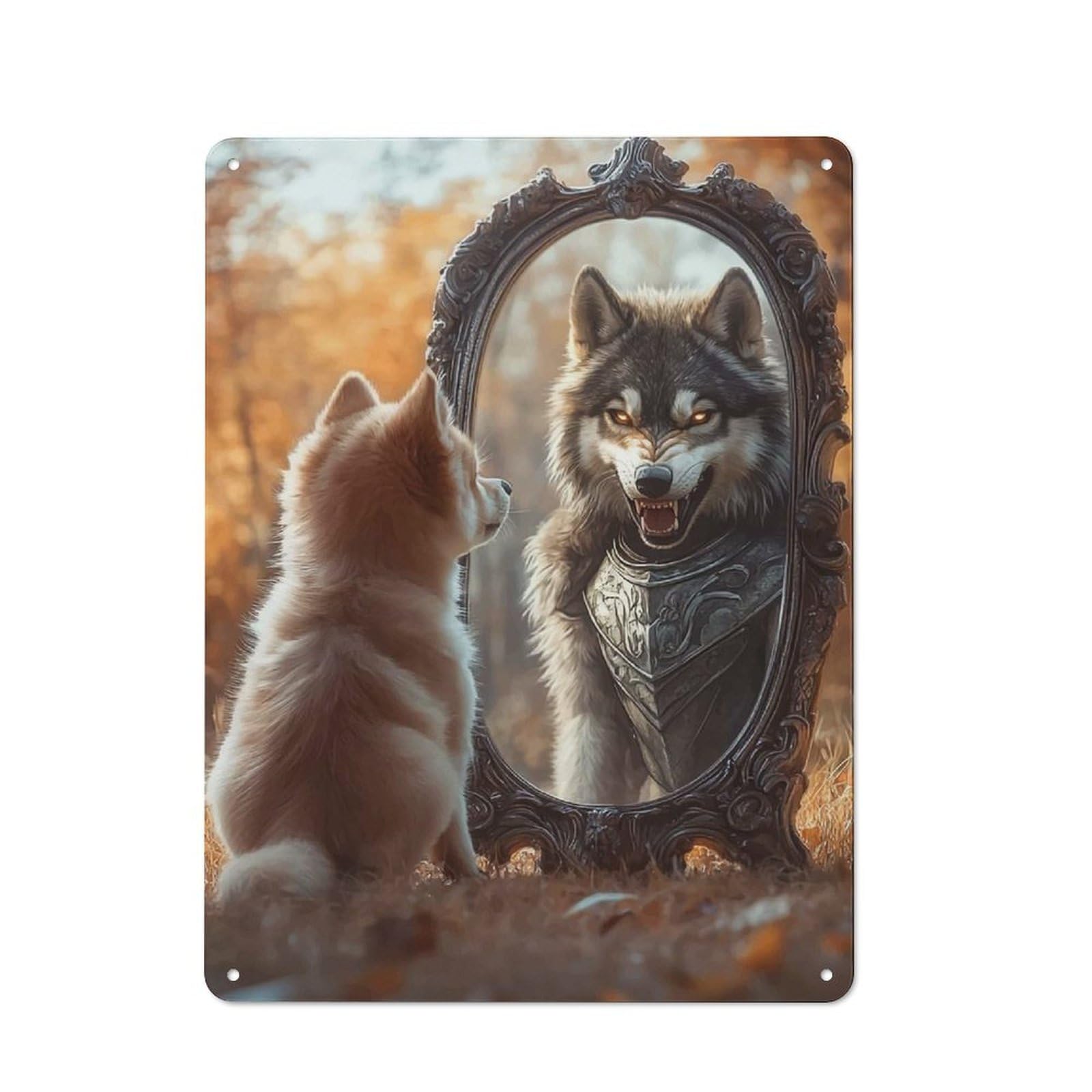 Junmoney Style-3 Wolf Reflection Vintage Tin Sign 40X30cm For Lounge Or Reading Corner, For Reading Corner Decorators