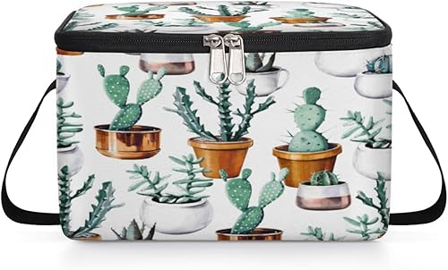 Miniatura 8 de QsirBC Bolsa de almuerzo aislada con diseño de plantas en maceta de cactus para mujeres, bolsa de almuerzo cuadrada para adultos y hombres, lonchera