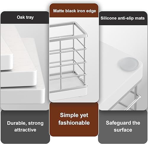 Vista 147 de Wican Bandeja para toallas de invitados para baño, soporte de servilletas de roble y hierro para tocador, mesa de comedor, cesta de madera
