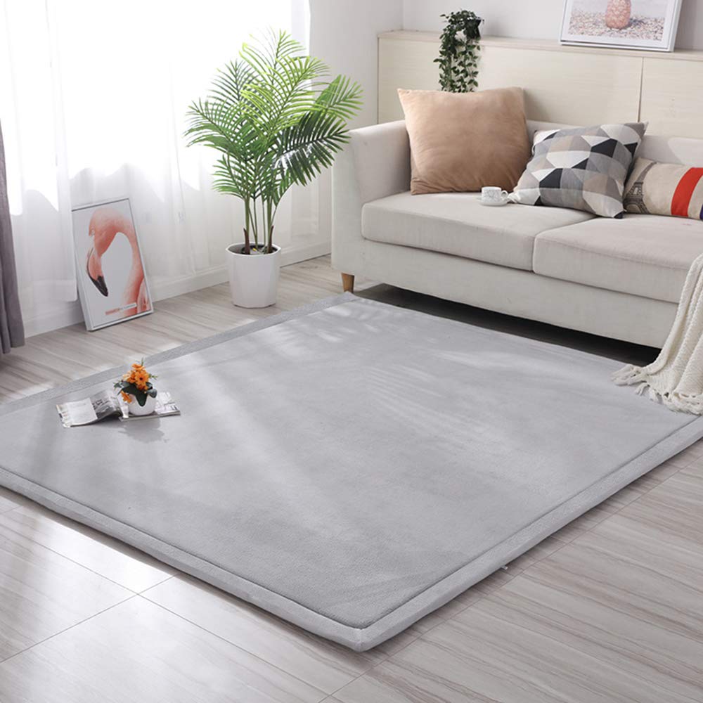 Kinderteppich Korallensamtteppich Teppiche Fürs Kinderzimmer Matten Teppich Anti Rutsch Unterlage Teppich Wohnzimmer, Silbergrau, 150x150cm