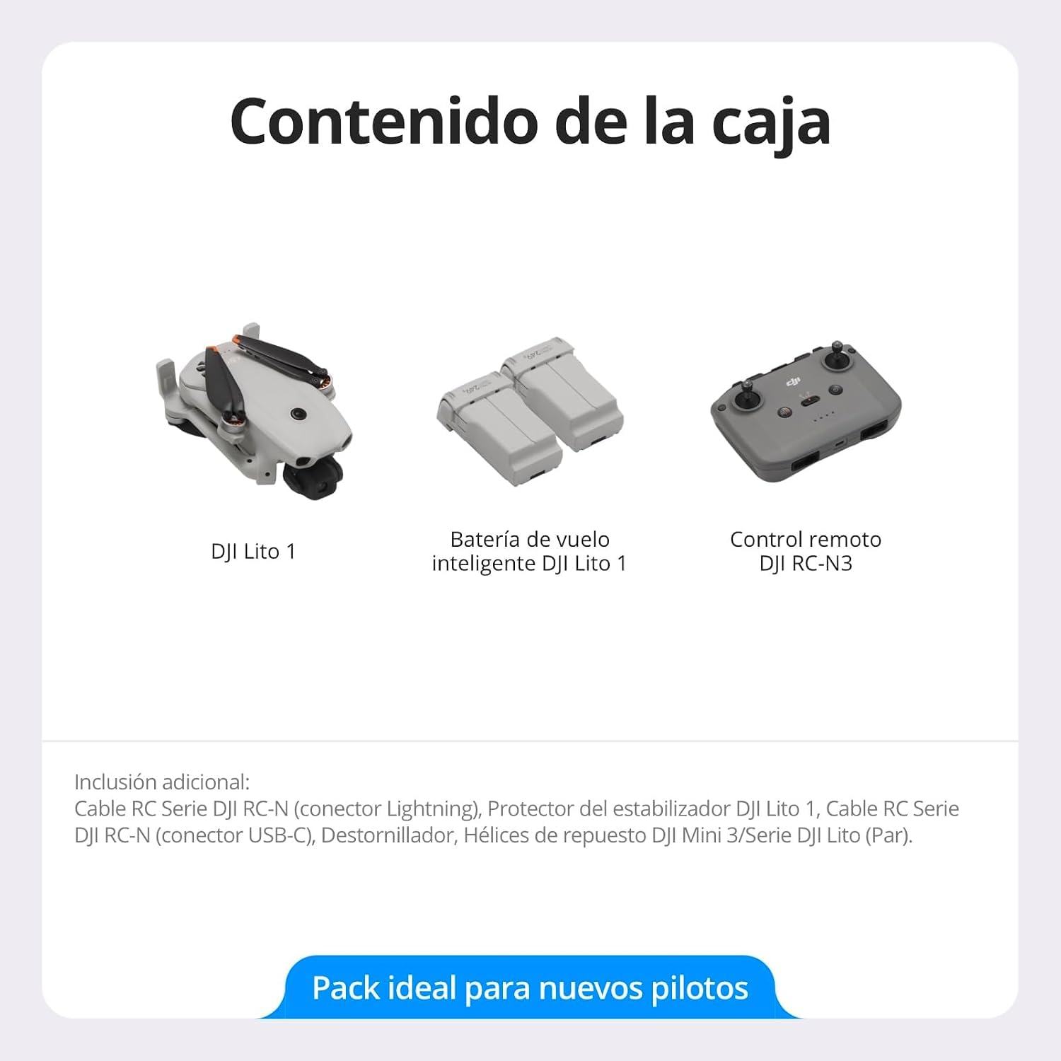 Pack DJI Lito 1 Dos Baterías con DJI RC-N3 con Bundle, dron con cámara 4K para principiantes, detección de obstáculos, ActiveTrack, vídeo 4K e imagen 8K, transmisión de vídeo de 15 km, C0