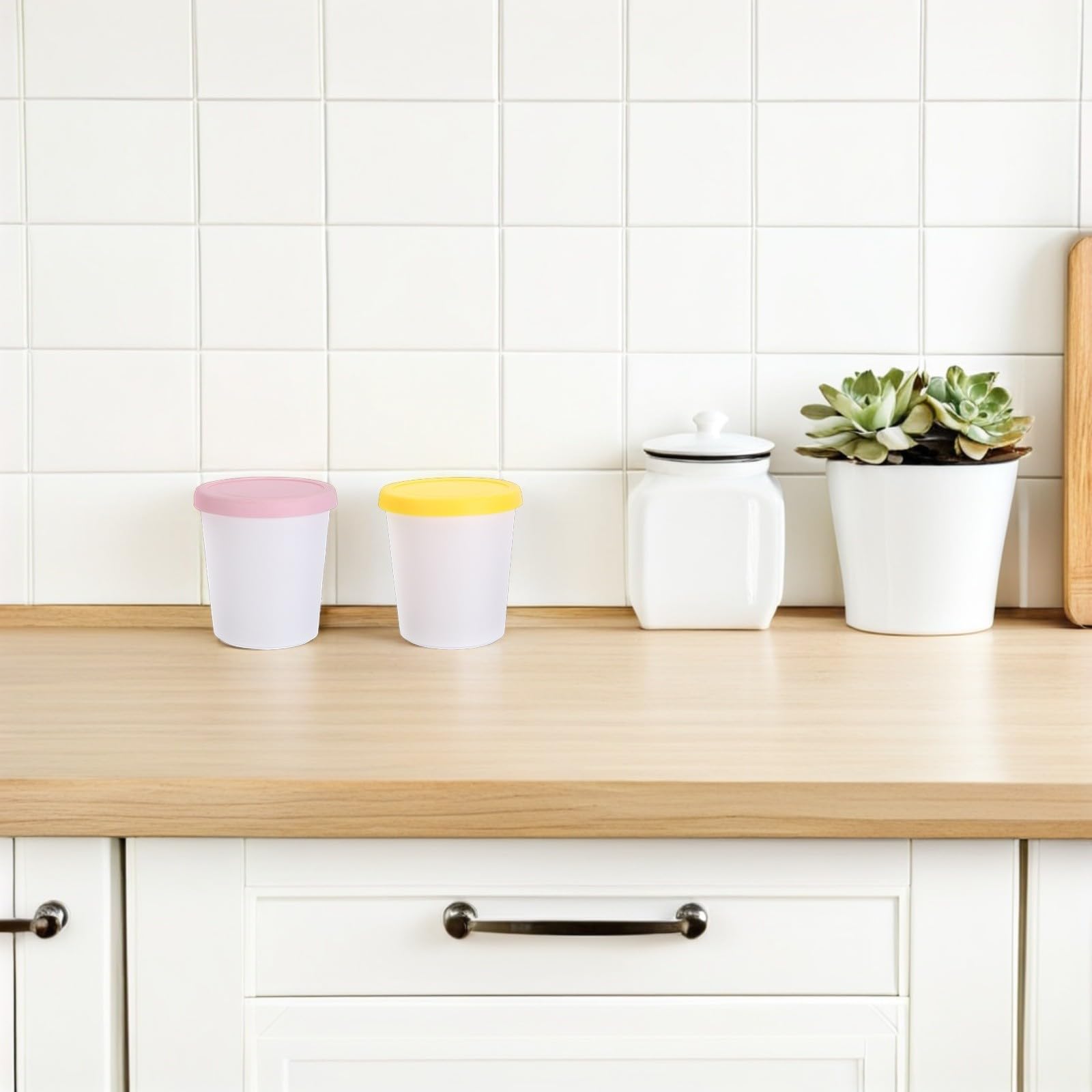 Set da 4 Contenitori per Gelato da 1l in Silicone e Pp con Coperchio, Riutilizzabili, Sicuri per Freezer e Facili da Pulire, per Conservare Gelato Fatto in Casa