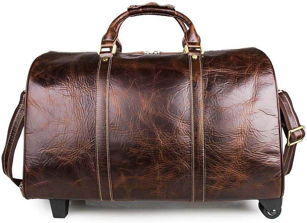 Adult Wheeled Travel Duffel Bag Leather Luggage Rolling Suitcase Journey Overnight Weekender Tote Handbag Sports Overnight Gym Luggage Weekend Tote Ba