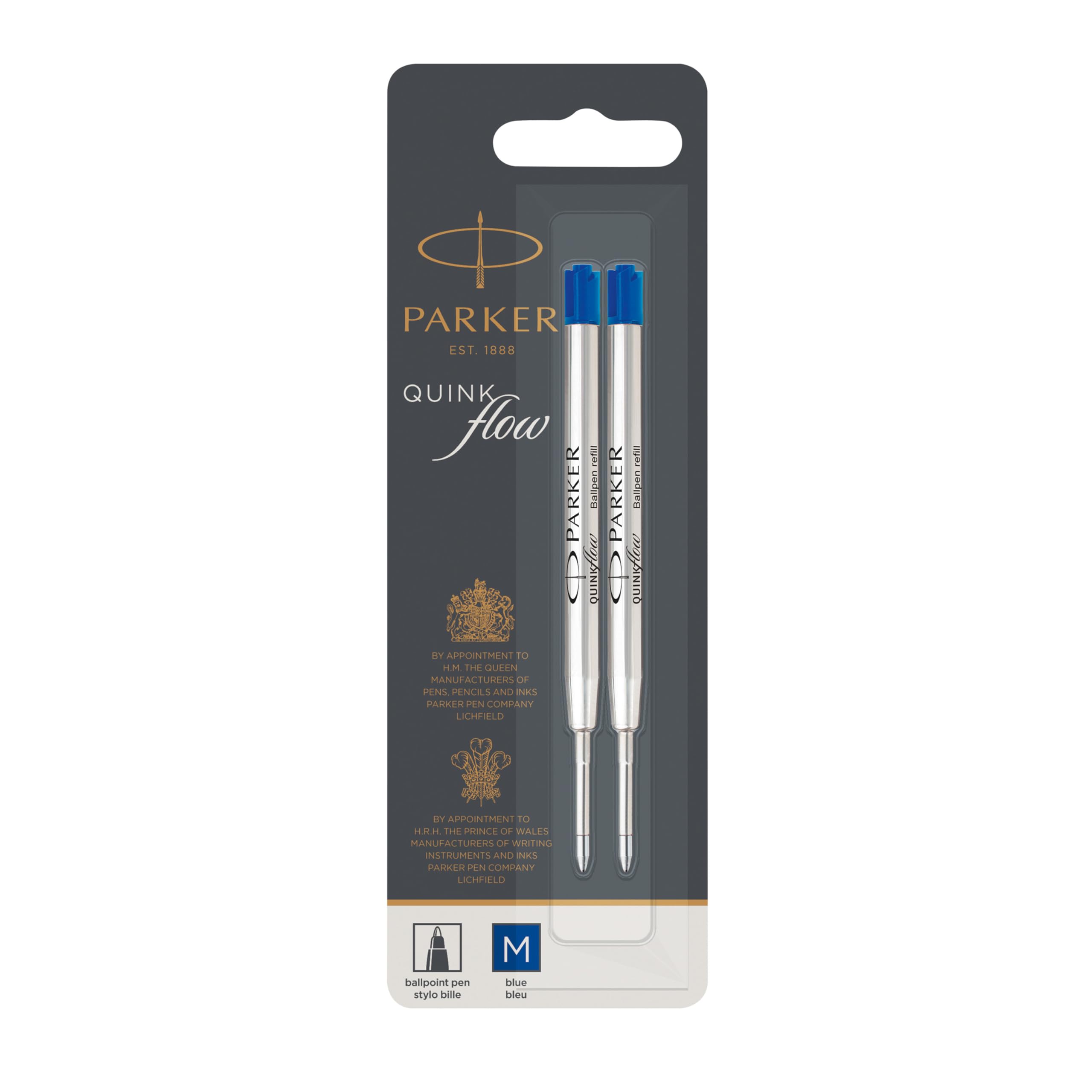 Parker Ballpoint Pen Refills | Medium Point | Blue QUINKflow Ink | 2 Count
