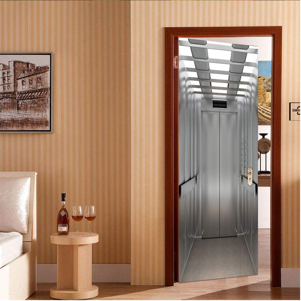3D Door Sticker Elevator Self-Adhesive Mural Home Decoration Wall Stickers Bedroom Living Room Removable Poster Art Stickers-95x215cm