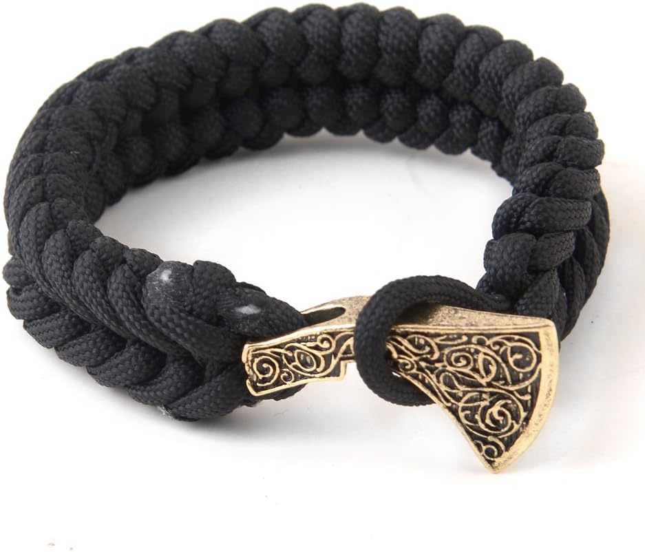 LQQQL Survival Paracord Bracelet Mjolnir Thor's Hammer Viking Bracelet Black Rope