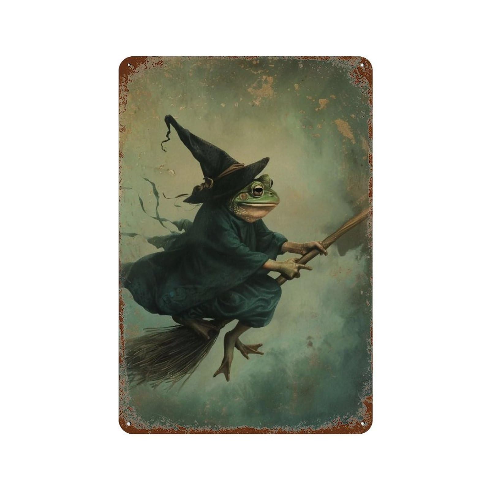 YHGERTKU Frog Witch on Broomstick 01 Wall Art Retro Iron Vintage Metal Tin Sign Poster Modern Decor for Living Rooms Gift 30x20cm