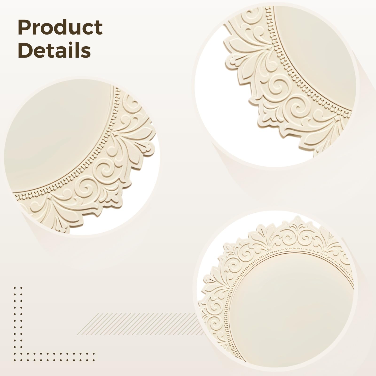 Set de Table Rond en Silicone Blanc, Dessous de Plat Dentelle de 35 cm, Tapis résistant à la Chaleur, Bord en Relief Baroque, Support pour Plats Chauds, Vase et Table, Cadeau
