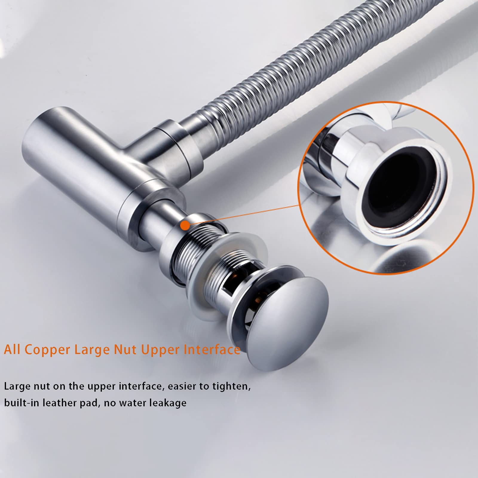 Vidange D'évier De Salle De Bain,Siphon De Bouteille en Laiton Brossé,Kit Complet De Vidange D'entrée Coulissante en Forme De P/U De 1-1/4 Pouce, Pop Up avec Trop-Plein,35cm
