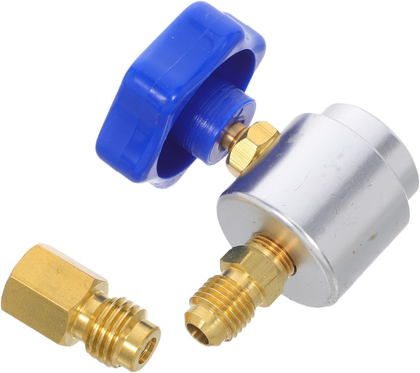 Self Sealing Refrigerant Dispenser Adapter with Flow Control Ball Valve for Ac Charging Tube, Plastic and Metal Construction for Applications and Home Use