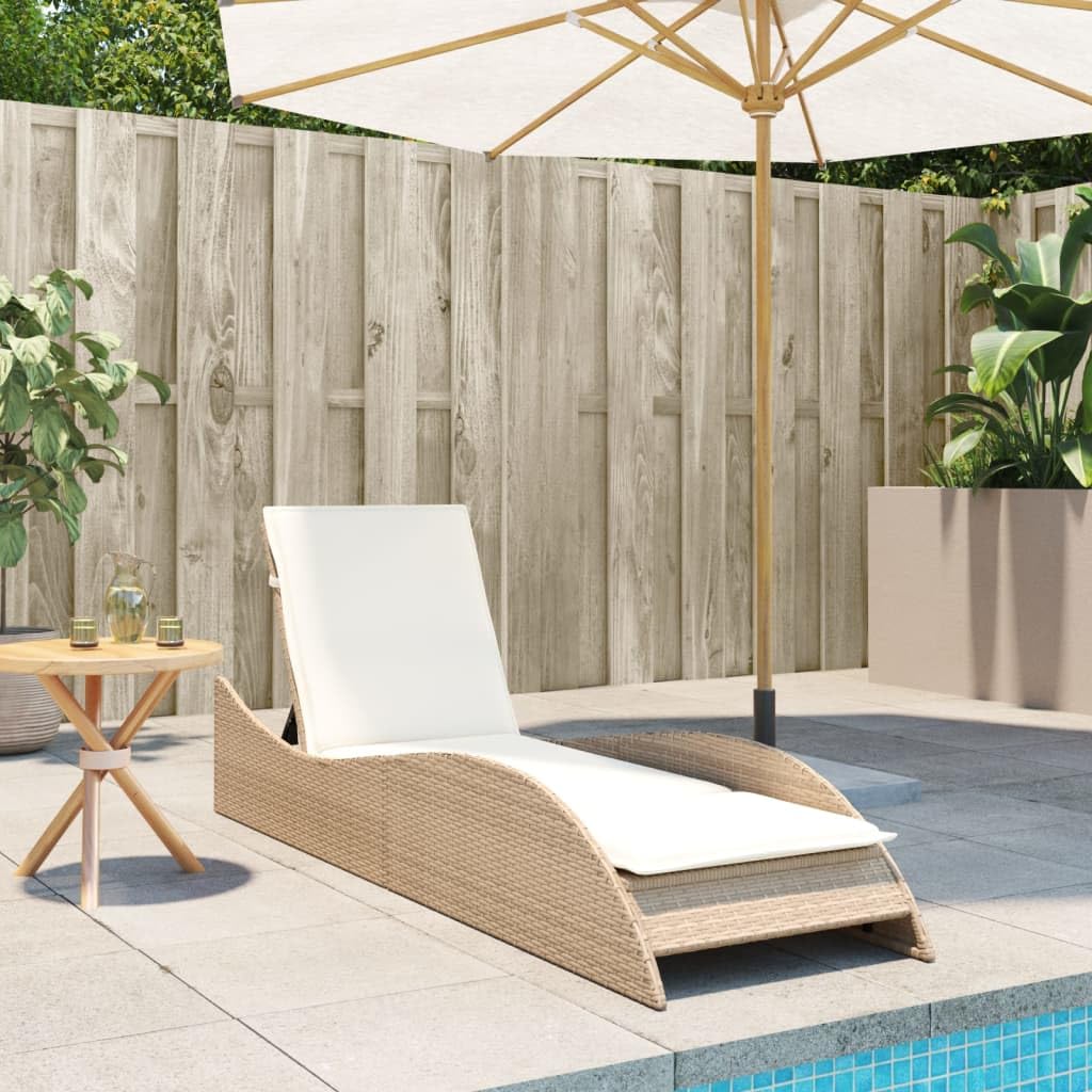 Sonnenliege mit Auflage Beige 60x205x73 cm Poly Rattan Feldbett Gartenliege Strandkorb Geeignet für Pool, Terrasse, Garten.