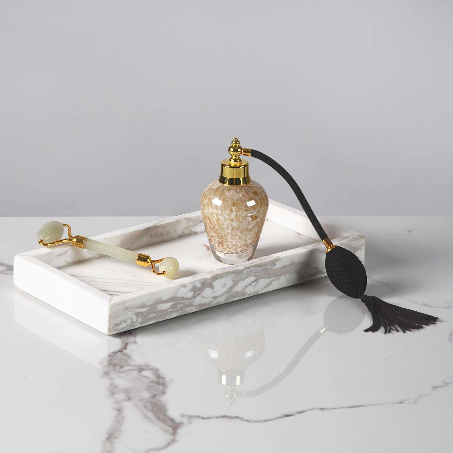 Elevated White Marble Tray - Elegant Bathroom & Jewelry Organizer, Perfume Display for Dressing Table, Unique Ring Holder, Stylish Home Decor