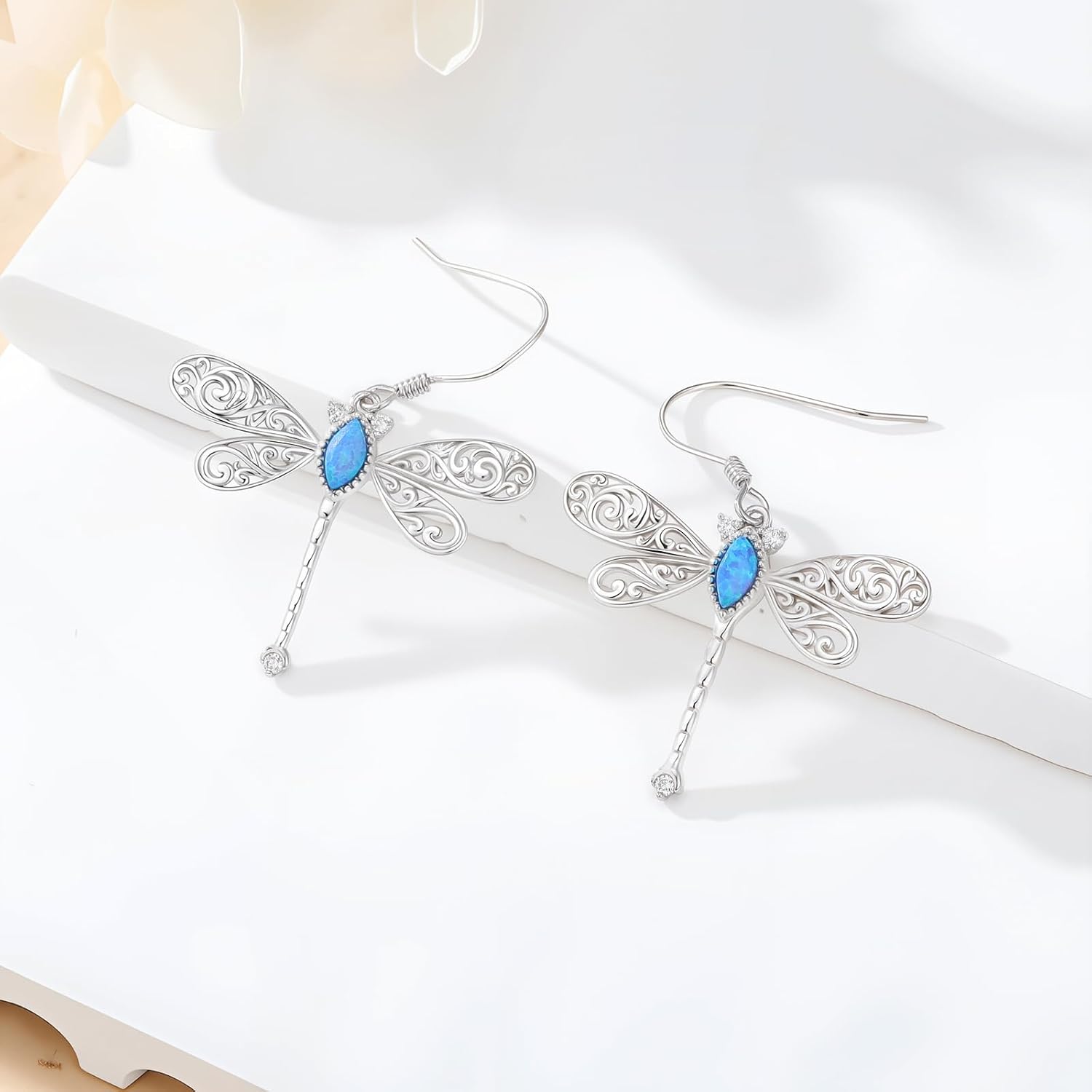 Diamond Butterfly/Dragonfly/Bee Earrings for Women 925 Sterling Silver Opal Dangle Drop Earrings Jewelry Gift for Mother Wife - Image 3